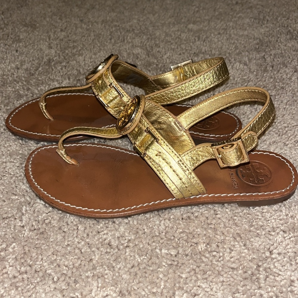 Tory Burch Gold Flat Sandals - Picture 3 of 6